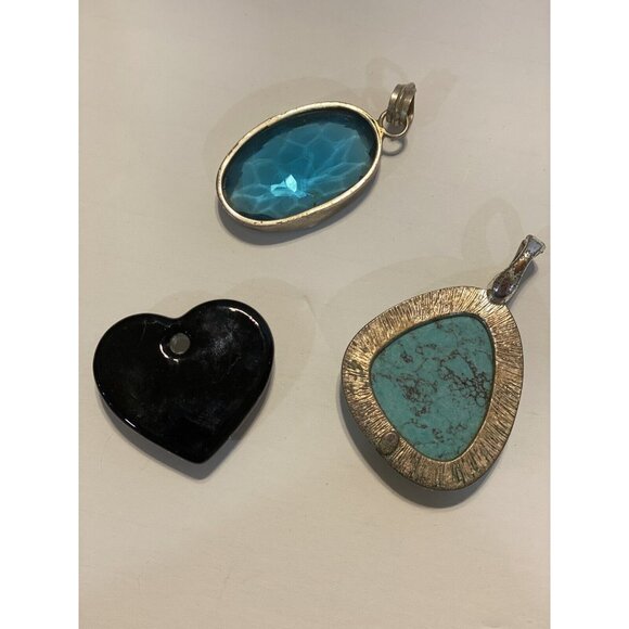 LOT of 3 turquoise blue 2” PENDANTS Bohemian Fashion Gemstone Glass preowned PIC - Picture 2 of 5